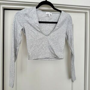 kookai Lydia Long Sleeve Crop Top / Light Grey Marle